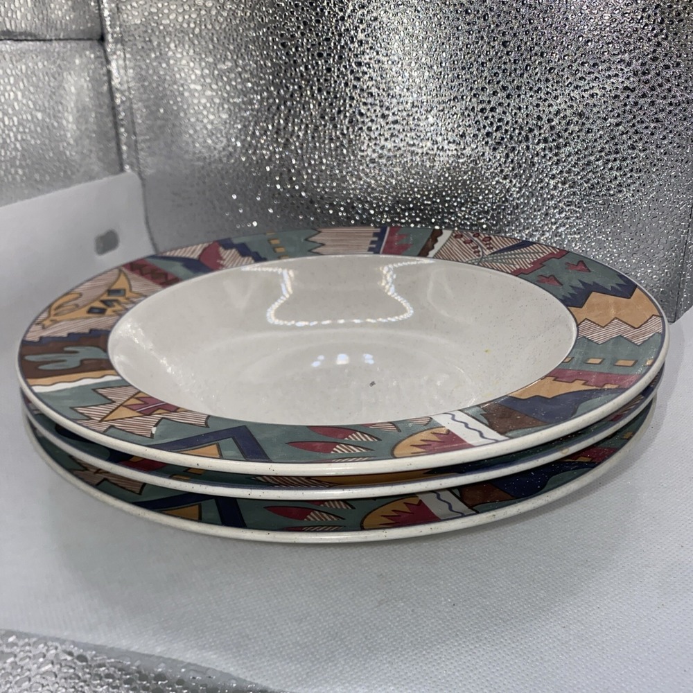 SET OF 3‎ STUDIO NOVA DEER RUN RIMMED SOUP BOWLS 8 1/4""